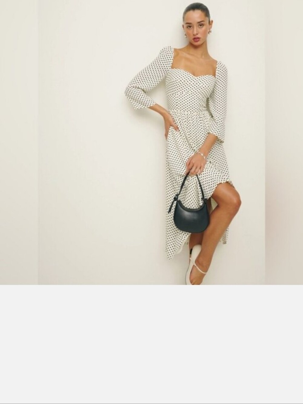 Reformation Inori Midi Dress in Eclipse Dot White Polkadots | size 2 - Picture 2 of 10